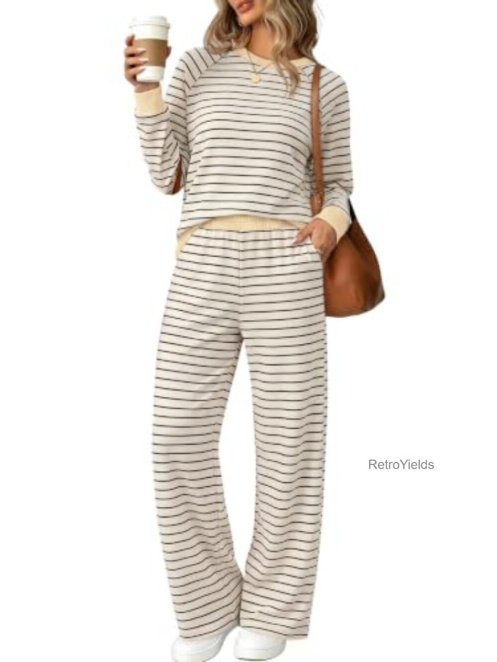 WIHOLL Two Piece Lounge Set Women Raglan Sleeve Wide Leg Pant Set Travel